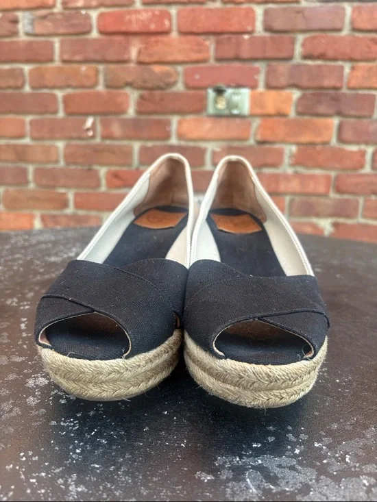 Tory Burch Women’s Black Espadrille Platform Peep-Toe Wedges size 9.5 - Picture 5 of 8